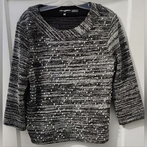 🪻Karl Lagerfeld Pearl-Embellished tweed knit top/sweater size M🪻Like New Cond